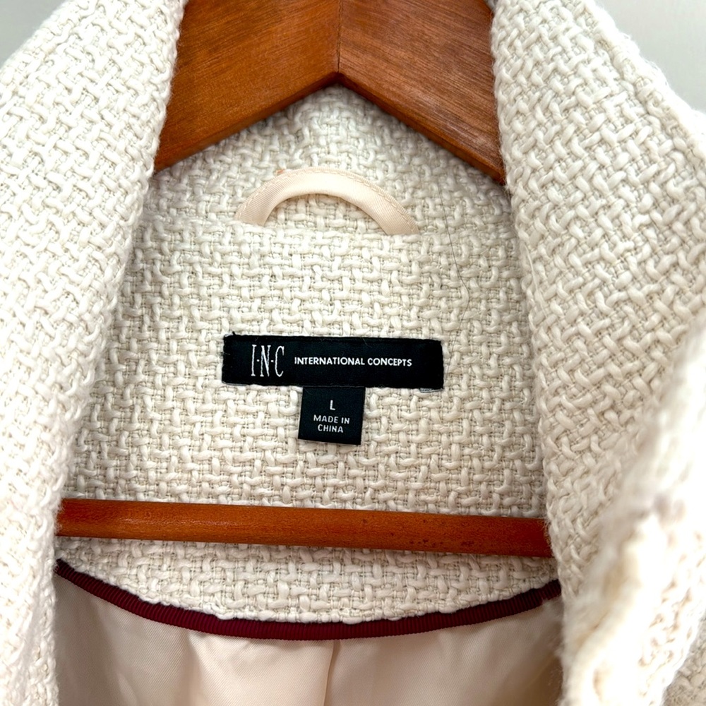*LIKE NEW* Women's I.N.C International Concepts Cream Tweed Winter Coat - Size L - Picture 7 of 14
